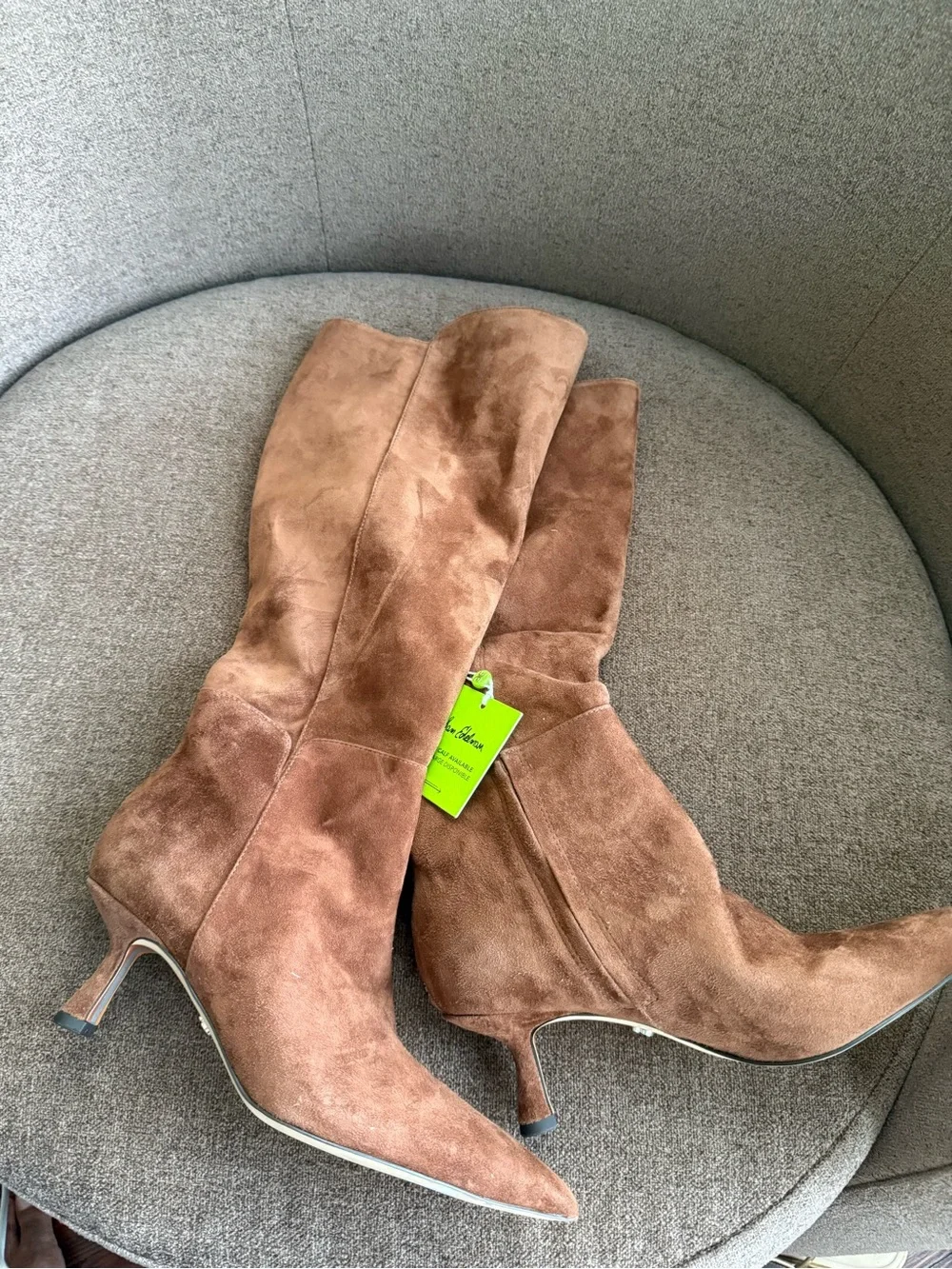 Sam Edelman Brown Suede Over-the-Knee Pointed-Toe Kitten Heel Boots